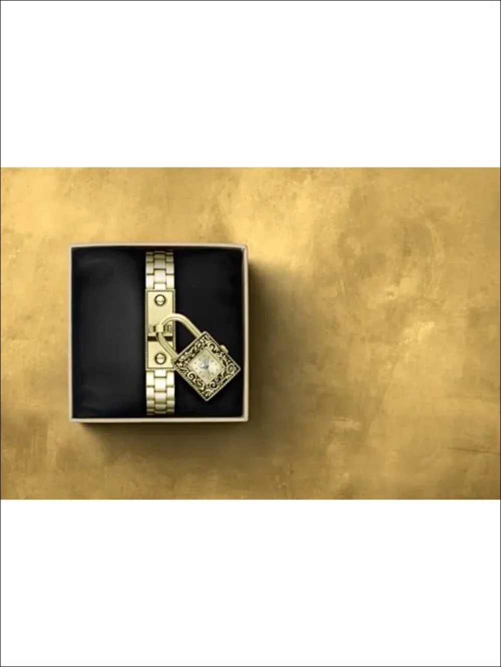 Gold Locket Charm Bracelet Watch - 20mm Square Case, Quartz Movement